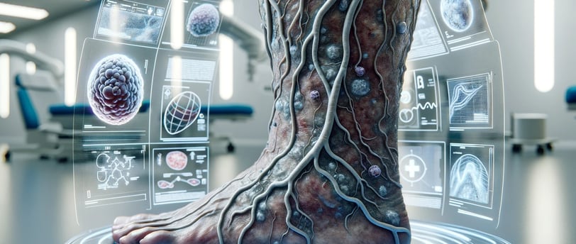 lejra a human foot and a digital interface