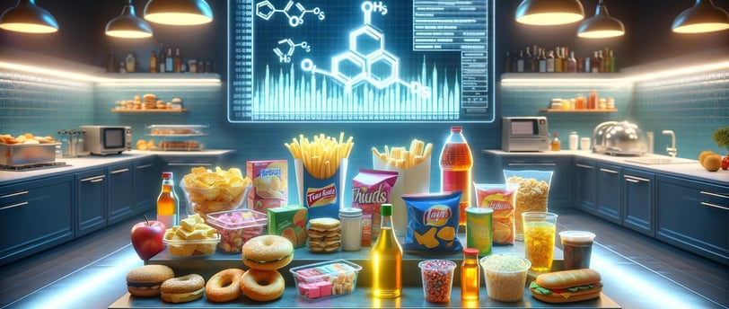 lejra a table with a variety of trans fats junk food items on it