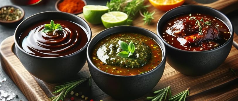 lejra variety of marinades condiments on a cutting board