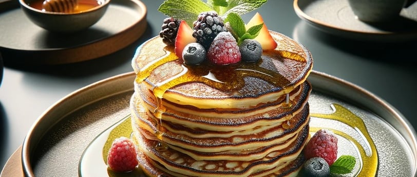 lejra a stack of pancakes with berries on a plate
