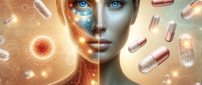 lejra woman with a face full of pills of collagen