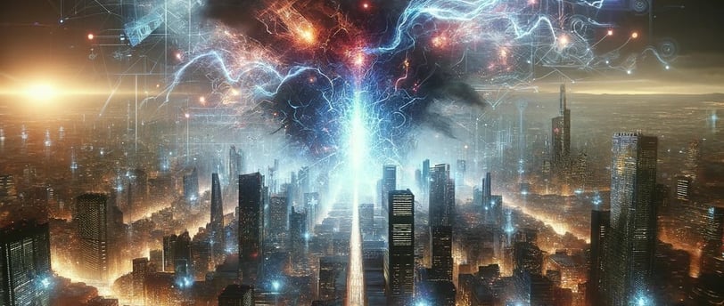 a cityscape of a city with a large cloud