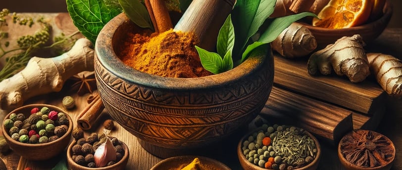 Lejra a mortar and spices on a wooden table
