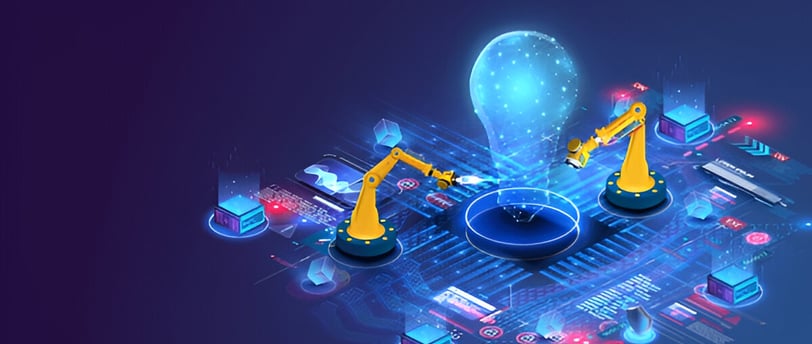 a robot with a light bulb and a robot
