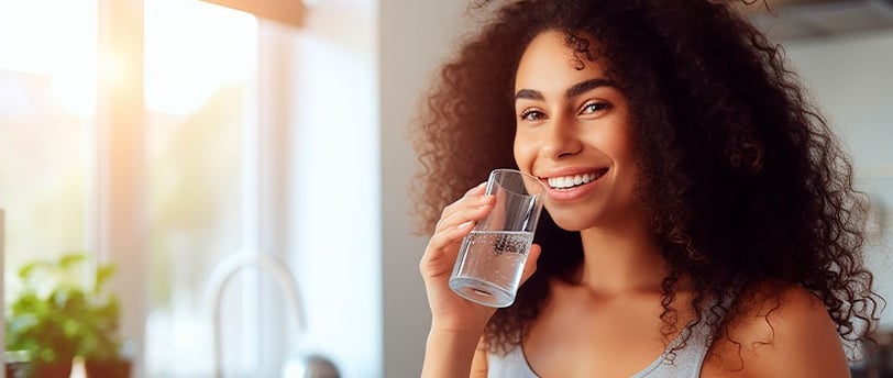 Mulher tomando agua 