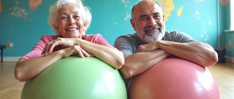 Casal de idoso fazendo ginastica