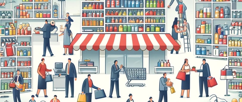 a group of people shopping in a store