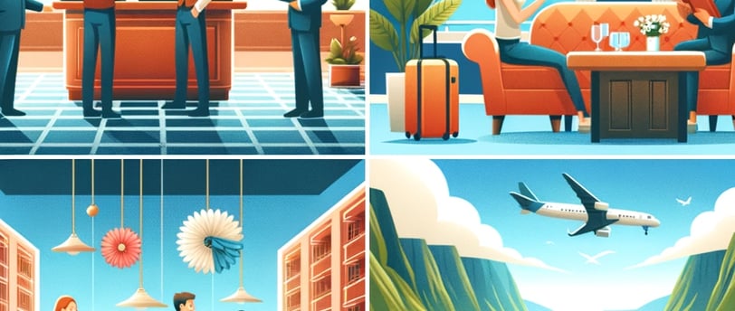 a man and woman are traveling around the world