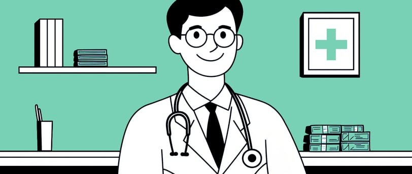 A male doctor in an office represents the benefits of custom financial management in healthcare