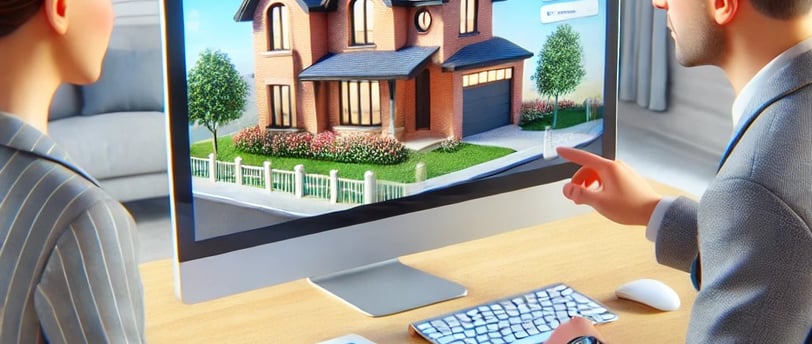agente inmobiliario enseñando un tour virtual a un cliente