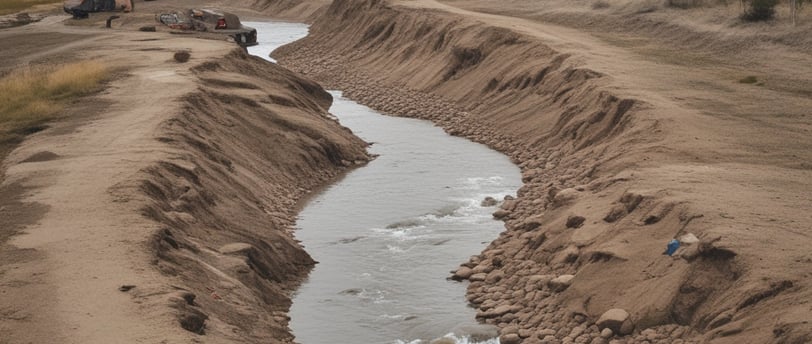 a stream of water flowing through a riverbed