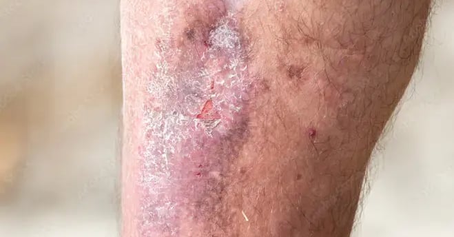 a man with a large bruise on his leg