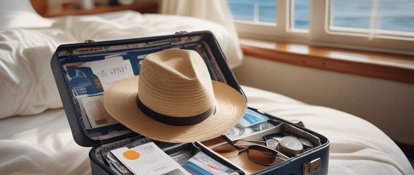 como preparar uma mala de viagem, chapéu e cruzeiro.