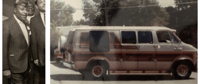 My granddad with fellow Army vets and one of his beloved vans.)