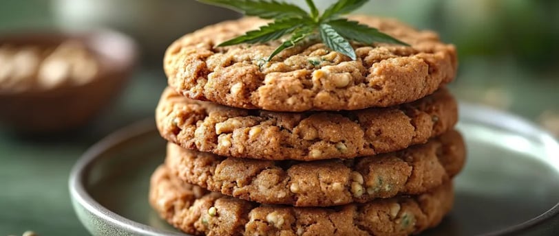 a stack of cookies with a marijuana leaf on top