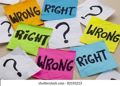 Sticky notes with right or wrong