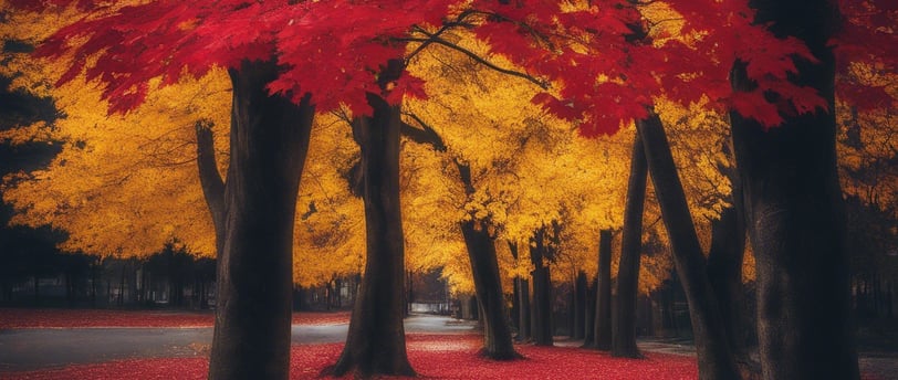 red and yellow leaf trees on green grass field during daytime