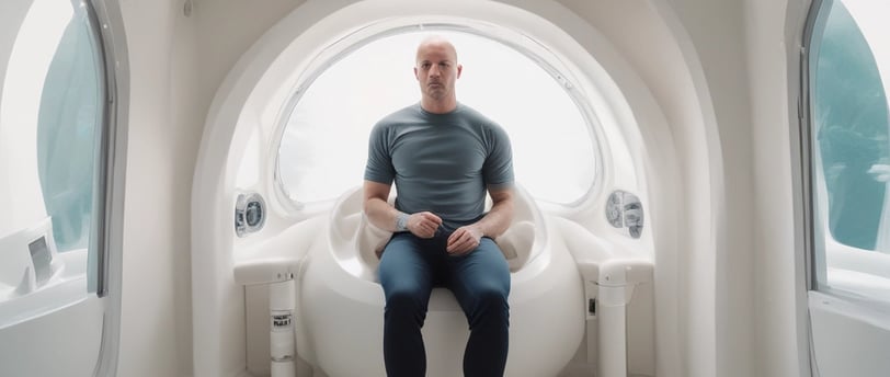 a man riding a hyperbaric chamber wellness estetic