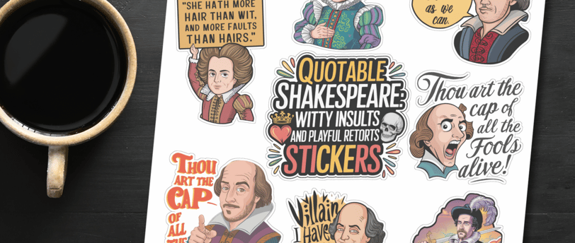 Funny Shakespeare insult stickers featuring witty quotes, perfect for literature lovers and teachers