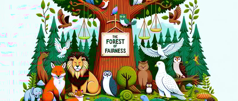 a forest scene with a lot of animals and birds