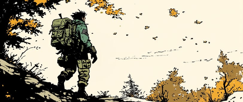 a prepper with a backpack on a mountain