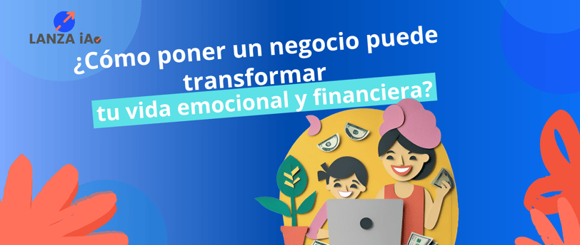 Ilustración de mamé emprendedora con hijo, representa cómo poner un negocio puede transformar tu vida emocional y financiera.