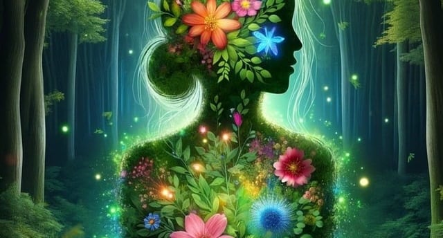 illustration, femme, paysage