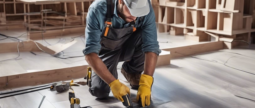 a man in a hard hat and a hard hat on a hard wood floor carpentry from garnetpainting.com