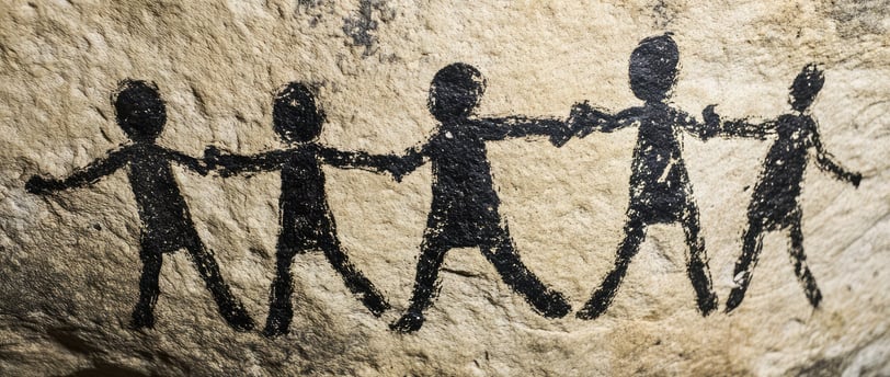 pintura rupestre, crianças de mãos dadas