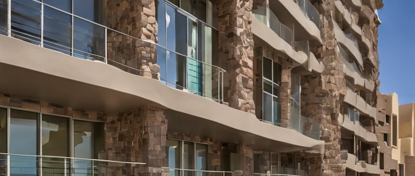 Desert style luxury apartments on sunny day