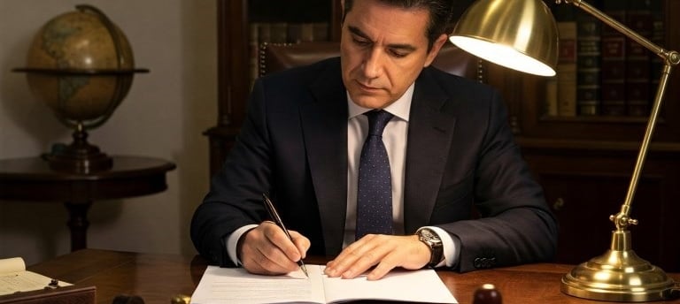 Un notaio che sta trascrivendo un regolamento di condominio