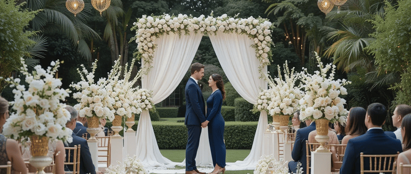 a couple getting married in a wedding ceremony
