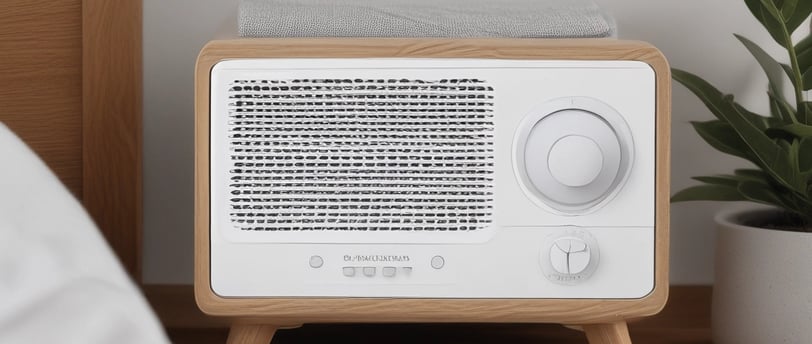 White noise machine on the bedside table