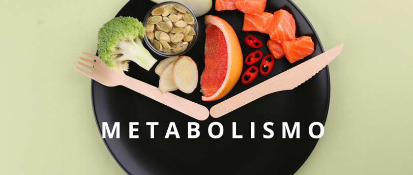 Prato preto com alimentos que ajudam a acelerar o metabolismo, como salmão, brócolis, gengibre, pimenta, toranja, maçã verde