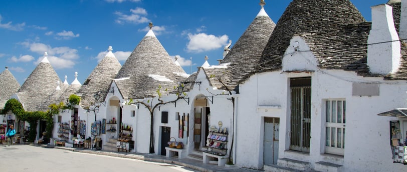 The town of Alberobello, a village with trulli houses in the Puglia region of Apulia