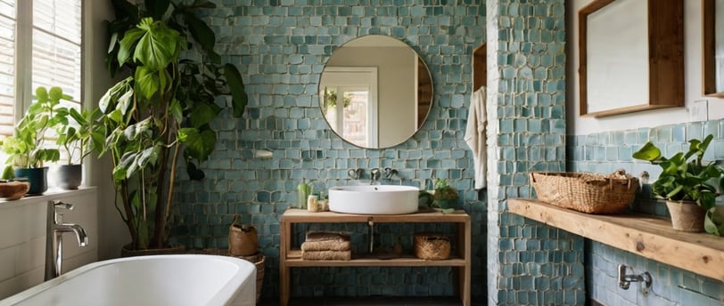 displays a bathroom wit eco friendly tiles