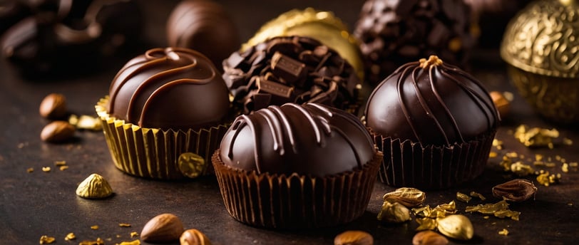 chocolate covered chocolates and nuts on a table