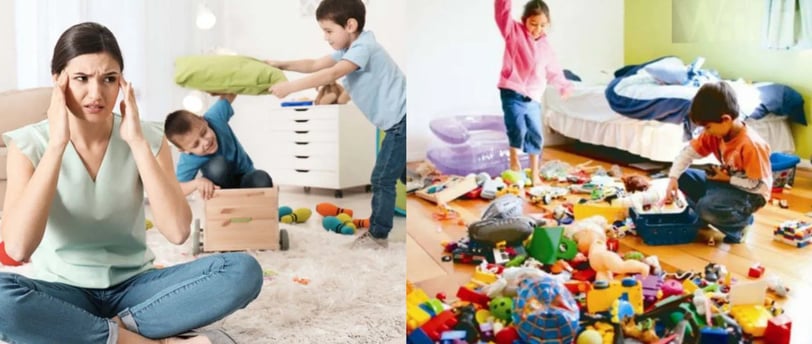 kondisi ruang berantakan anak sedang bermain