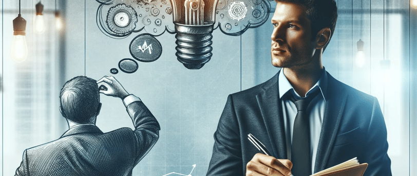 a man in a suit and tie is standing in front of a light bulb bulb