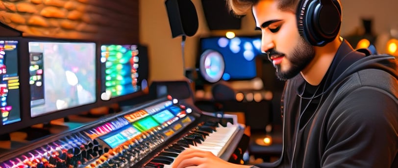 Artiste en studio créant une chanson personnalisée à la demande.
