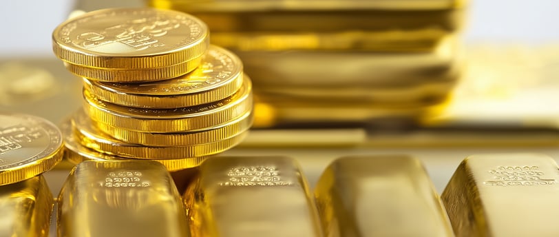 a lot of high quality gold bullion bars and coins