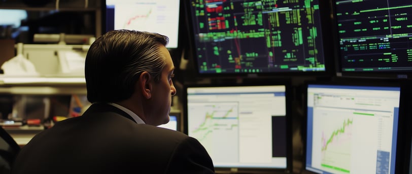 broker looking at investing charts and data