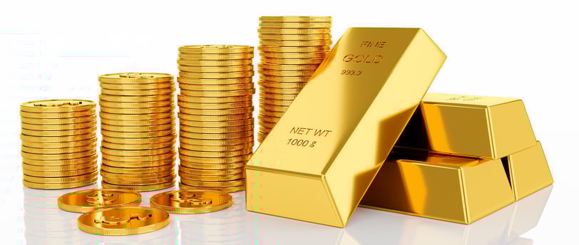 shiny gold bullion bars and coins