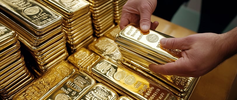 gold bullion bars in stacks