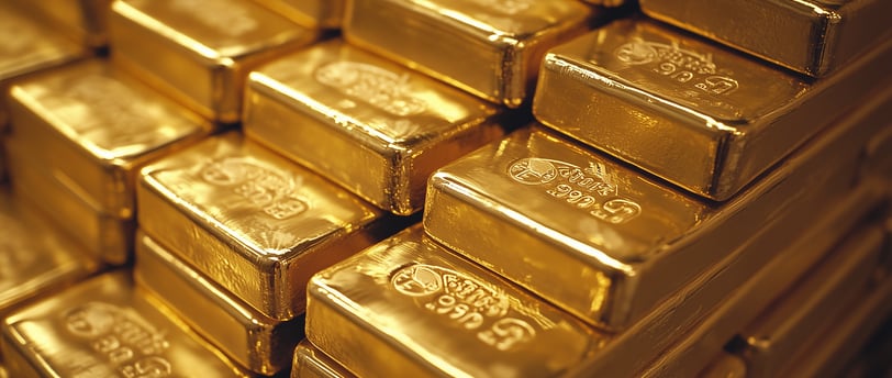 valuable gold bullion bars stacked in large amounts for investing and retirement