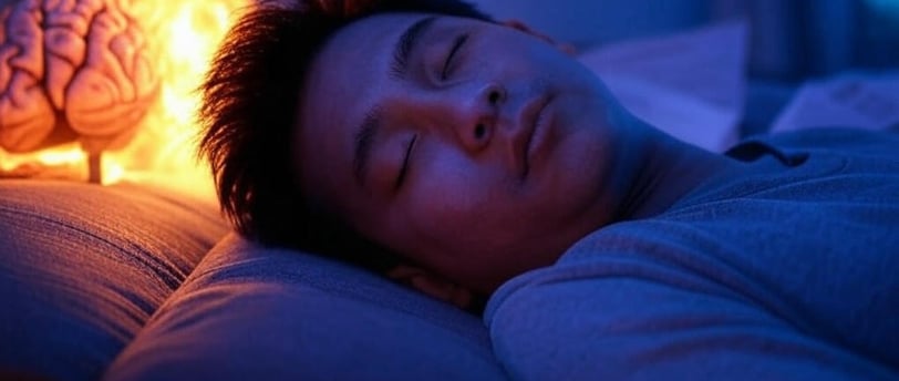 Illustration of a calm person sleeping peacefully despite a stressful environment, with soft midnight blue and purple tones.