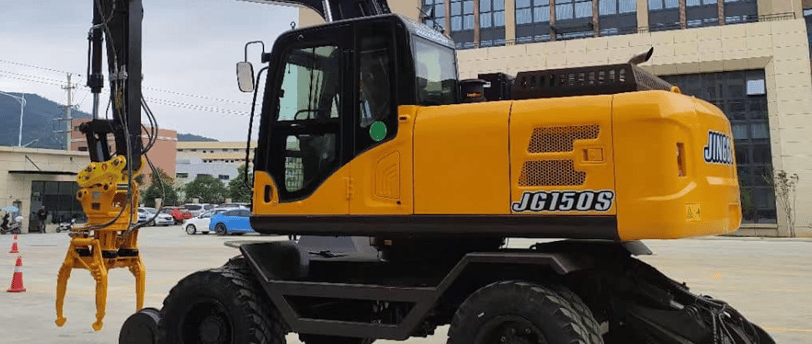a construction worker is standing in front of a construction vehicle