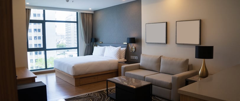 Studio apartment in Union City CA interior design.