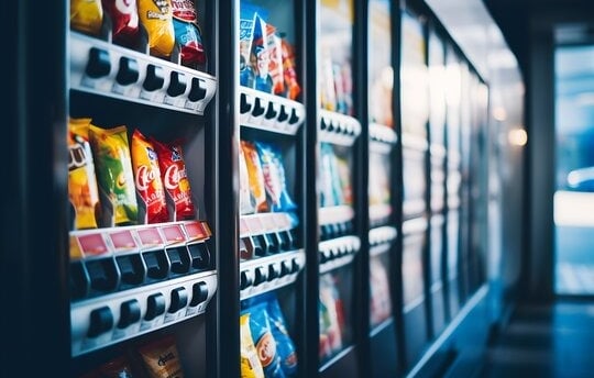 a vending machine with chips on it