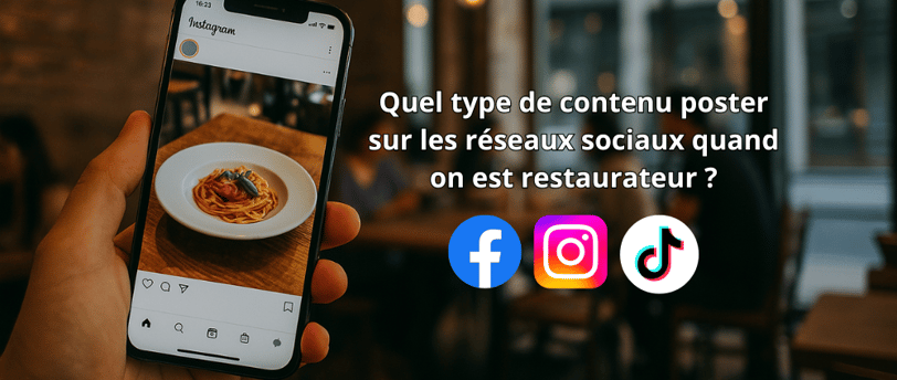 Photo d’un smartphone affichant Instagram dans un restaurant, illustrant l’importance du contenu vis